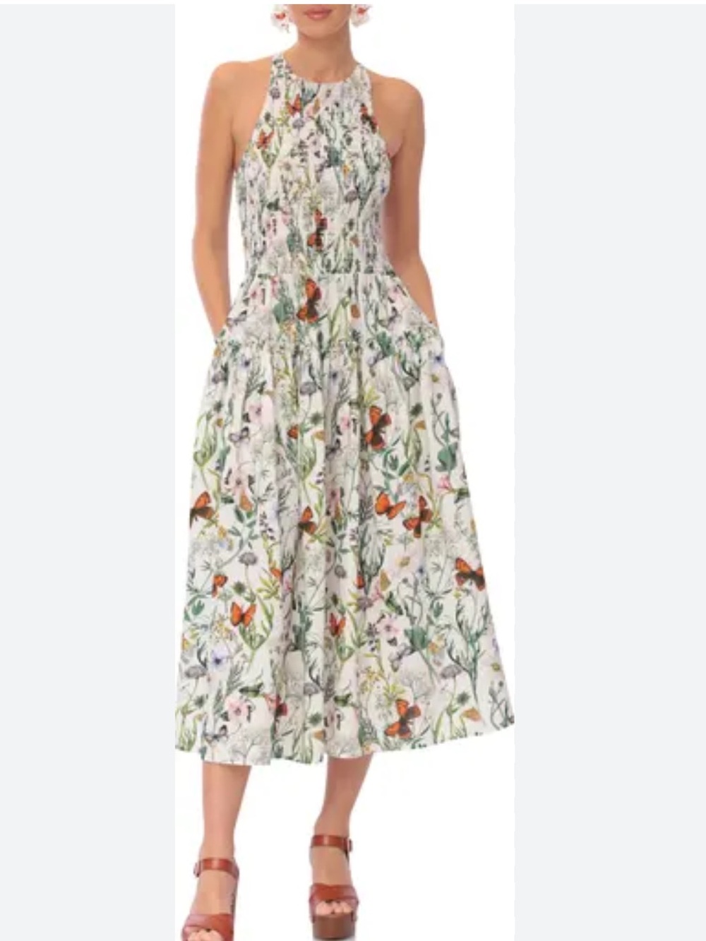 By Anthropology Avec les Filles 🪴🦋 Floral Smocked Bodice linen blend midi dress